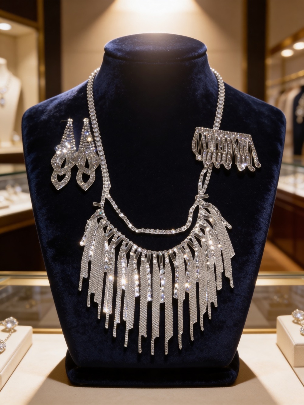 Claire's Beautiful Sparkly Crystal Formal Statement Necklace, Earrings & Hairpin